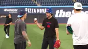 Toronto Maple Leafs Play Catch with Blue Jays at Rogers Centre Ahead of Twins Game