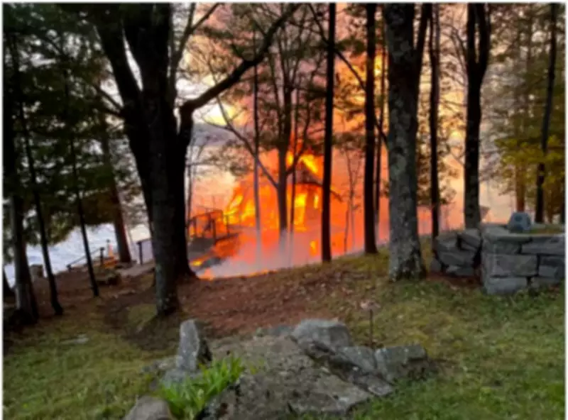 Boathouse Destroyed by Fire on Lake Muskoka in Muskoka, Ontario