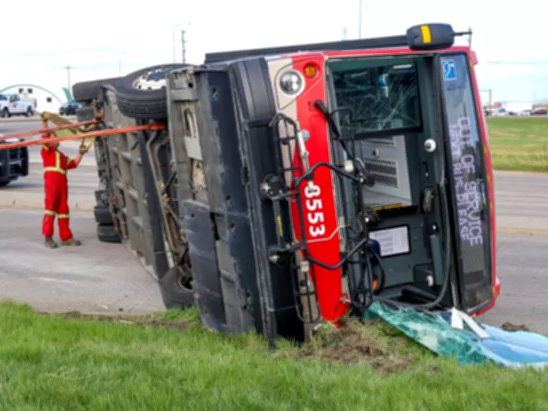 Calgary Transit Bus Overturns After Collision with Gravel Truck, Minor Injuries