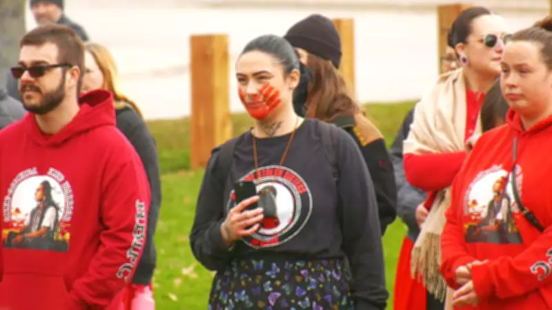 Dozens March for MMIWG2S+ Action on Red Dress Day in North Bay