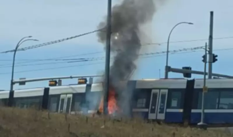 Fiery Crash Between Vehicle and LRT Closes Roads Near Whitemud Drive