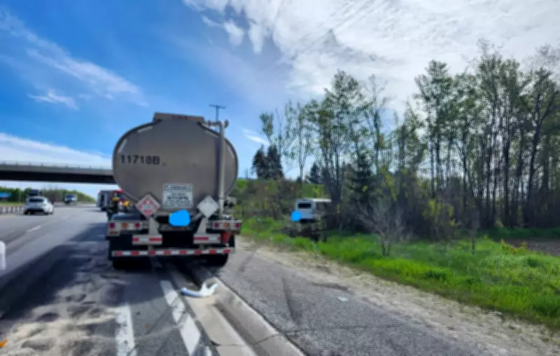 Fuel Tanker and Bus Collide on Hwy 11 Near Barrie, One Hospitalized