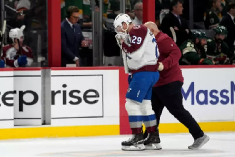 Nathan MacKinnon Hit in Face by Puck During Avalanche Playoff Game