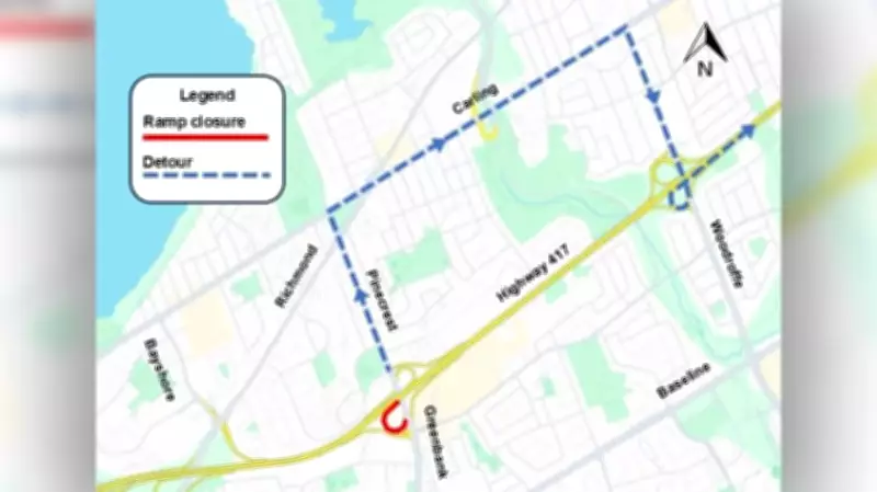 Ottawa Hwy. 417 Eastbound Onramp at Pinecrest Closed for 11.5 Weeks