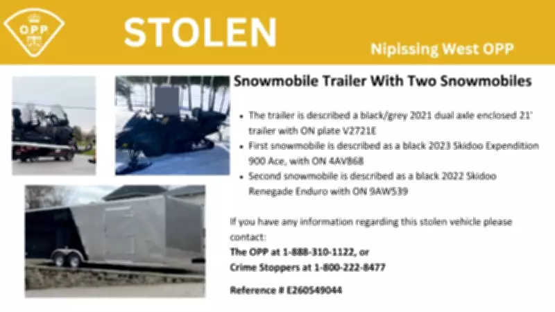 Trailer and 2 Snowmobiles Stolen North of Sudbury: OPP Seek Public Help