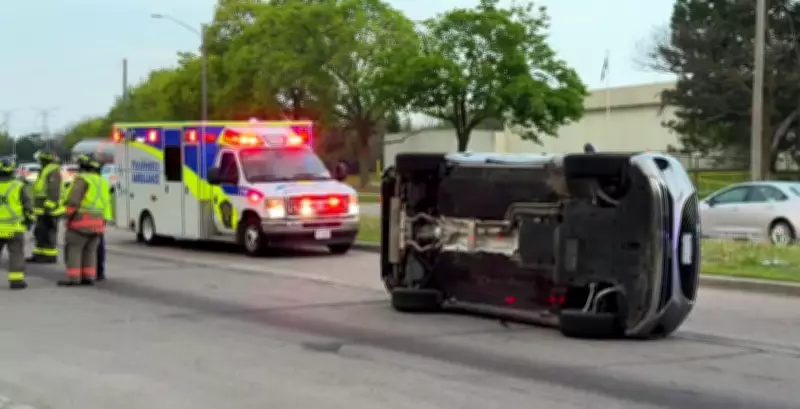 Vehicle Flips on Side in North York Collision, No Serious Injuries Reported