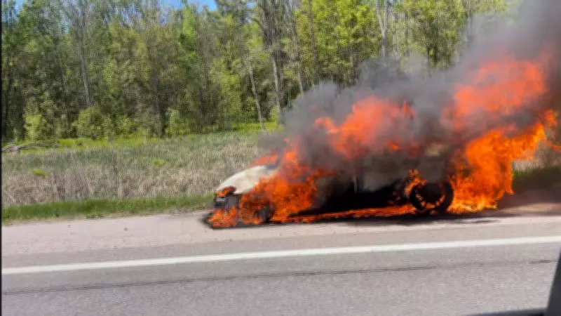 Volkswagen Sedan Engulfed in Flames on Highway 11 in Severn Twp.