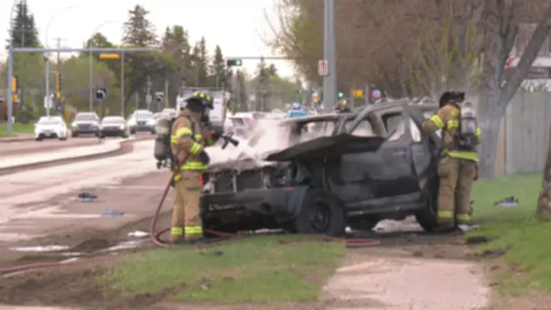 West-end 107 Avenue in Edmonton Partially Closed After Crash and Fire