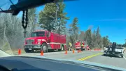 Fire Rangers and Crews Battle Forest Fire Near North Bay, Ontario