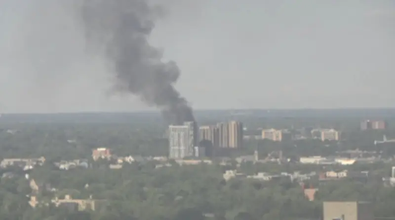 Black Smoke from Rail Tie Fire Billows Over London, Ontario