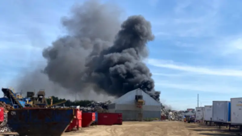 Fire Crews Battle Blaze at Brampton Scrap Metal Yard