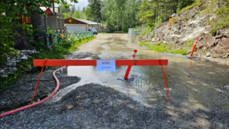 Flooding Forces Road Closures in Exshaw, Alberta