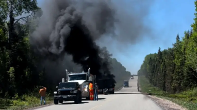 Highway 101 Reopens After Transport Truck Fire Near Foleyet