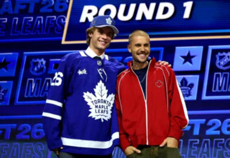 Justin Bieber Introduces Gavin McKenna as Maple Leafs' No. 1 Pick
