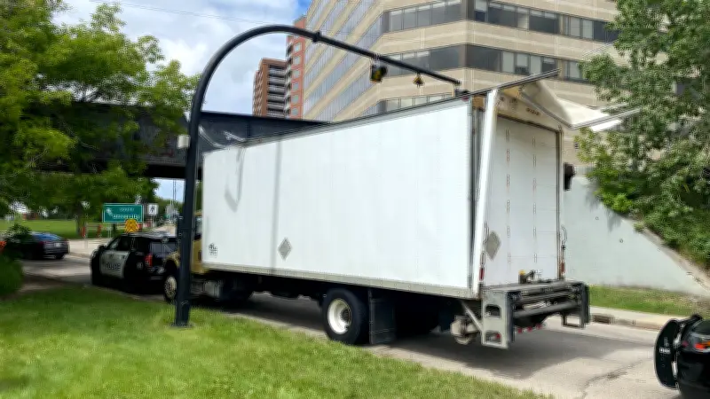 Semi Truck Gets Stuck Trying to Access Edmonton's High Level Bridge