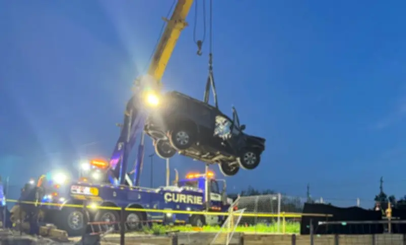 Truck Plunges 16 Feet into Barrie Construction Pit at Bayfield Mall Site