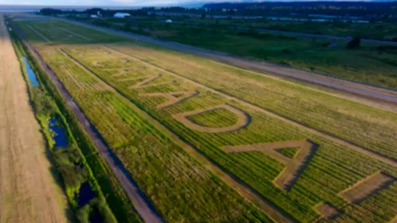 Vancouver Airport Workers Carve Welcome Message for Team Canada in Grass