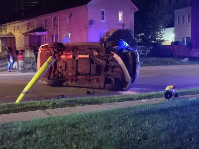 Car Hits Fire Hydrant and Rolls Over in Kitchener Crash