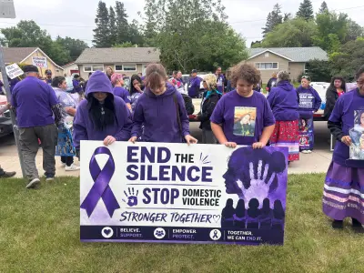 Families rally in Saskatoon for domestic violence awareness