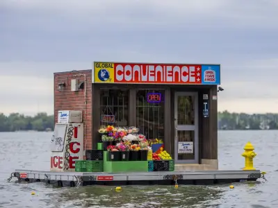 Man rescued after getting stranded at Toronto's floating convenience store art installation