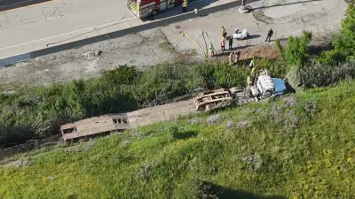 Tractor trailer crash into ditch on Highway 407 in Markham