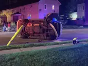 Car Hits Fire Hydrant and Rolls Over in Kitchener Crash