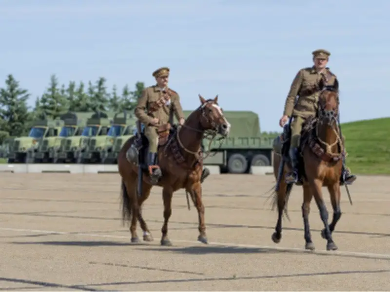 Horses and Soldiers in WWI Gear at CFB Edmonton for New Regiment Ceremony